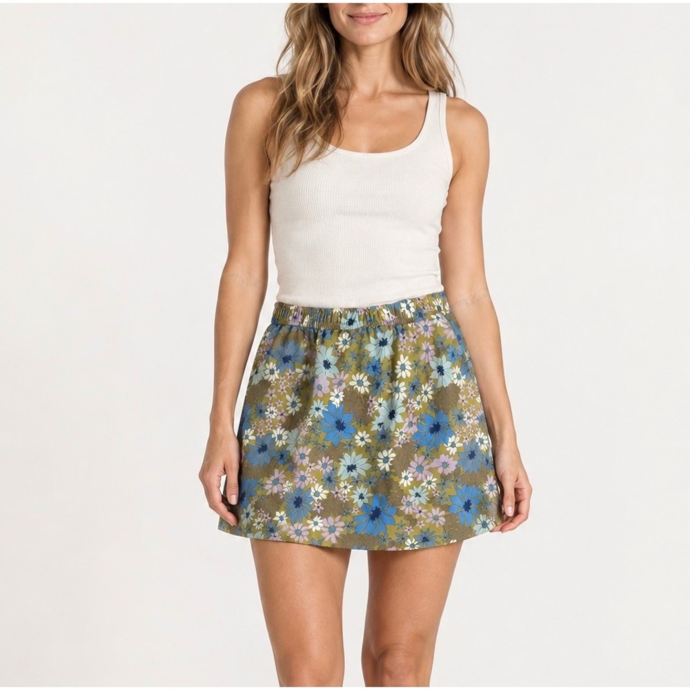 Toad&Co Skort Sunkissed Floral Quick Dry Travel Outdoor Olive Blue Size Small
